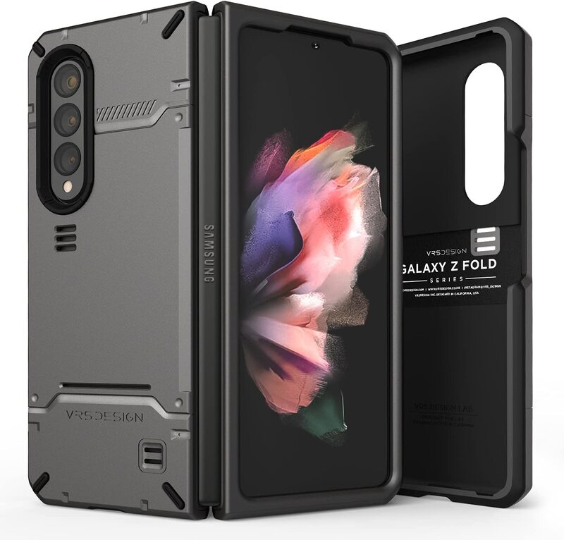 VRS Design Hard Drop Pro (Heat Dispersion Vents) for Samsung Galaxy Z Fold 3 5G Case Cover - Metal Black (Dark Silver)